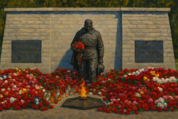 Памятник Бронзовому солдату на Военном кладбище в Таллинне, май 2025
